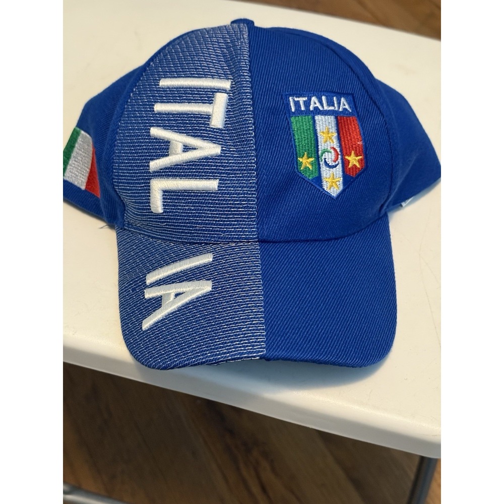 Italia Italy Blue FIGC Logo FIFA Soccer World Cup Embossed Hat Cap For ADULTS